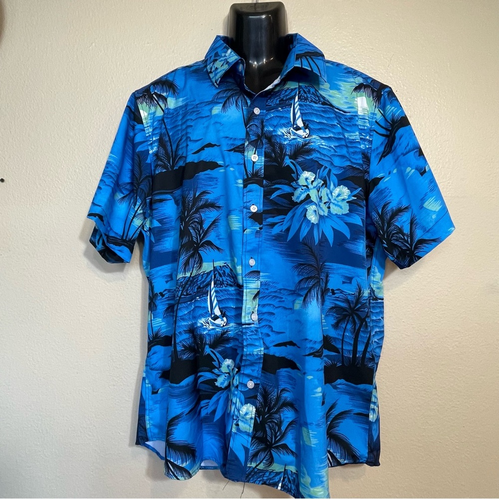 Euow Blue Tropical Print Shirt men’s L